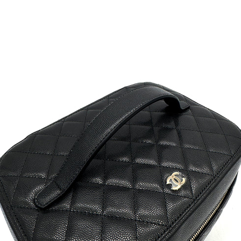 CHANEL MATELASSE VANITY HAND BAG BLACK CAVIAR SKIN GOLD HARDWARE 90319989