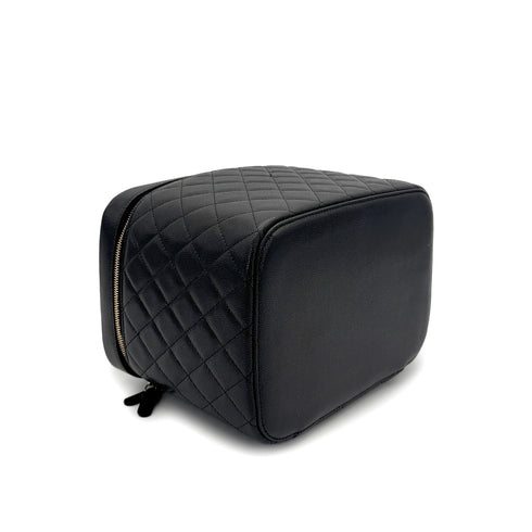 CHANEL MATELASSE VANITY HAND BAG BLACK CAVIAR SKIN GOLD HARDWARE 90319989