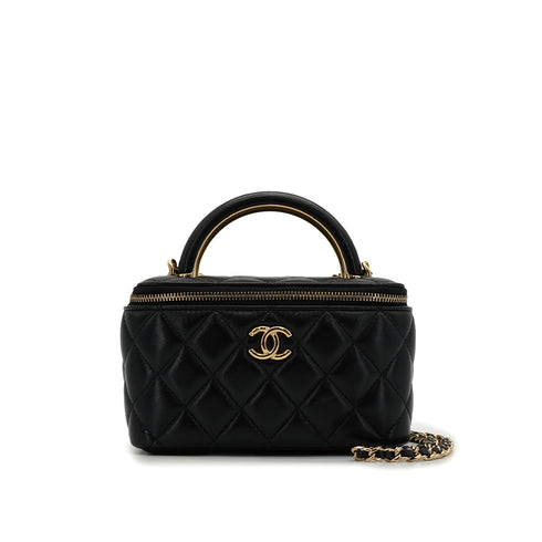 CHANEL MATELASSE VANITY HAND SHOULDER BAG BLACK LAMB SKIN GOLD HARDWARE 90335801