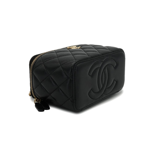 CHANEL MATELASSE VANITY HAND SHOULDER BAG BLACK LAMB SKIN GOLD HARDWARE 90335801