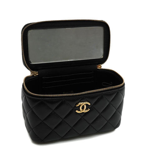 CHANEL MATELASSE VANITY HAND SHOULDER BAG BLACK LAMB SKIN GOLD HARDWARE 90335801