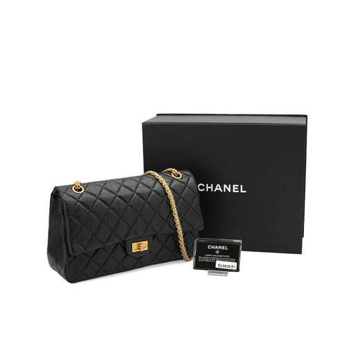 CHANEL MATERASSE 2.55 CHAIN SHOULDER BAG BLACK LEATHER GOLD HARDWARE 90345071