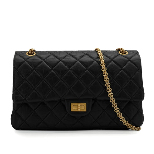 CHANEL MATERASSE 2.55 CHAIN SHOULDER BAG BLACK LEATHER GOLD HARDWARE 90345071