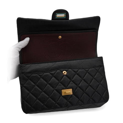 CHANEL MATERASSE 2.55 CHAIN SHOULDER BAG BLACK LEATHER GOLD HARDWARE 90345071