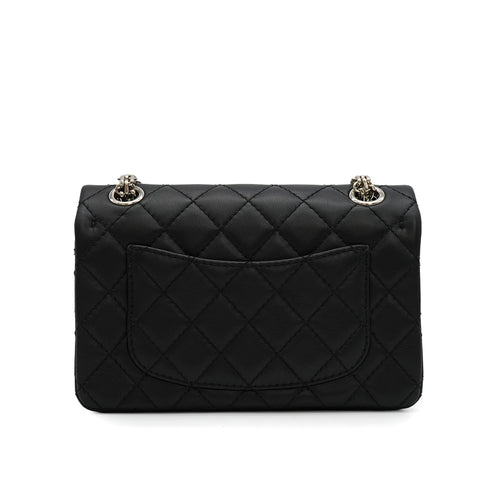 CHANEL MATERASSE 2.55 CHAIN SHOULDER BAG BLACK LEATHER SILVER HARDWARE 90345070