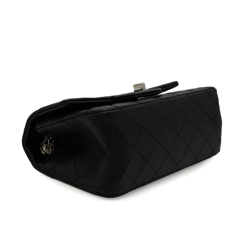 CHANEL MATERASSE 2.55 CHAIN SHOULDER BAG BLACK LEATHER SILVER HARDWARE 90345070