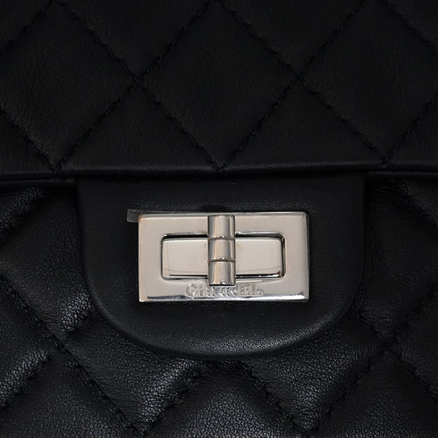 CHANEL MATERASSE 2.55 CHAIN SHOULDER BAG BLACK LEATHER SILVER HARDWARE 90345070