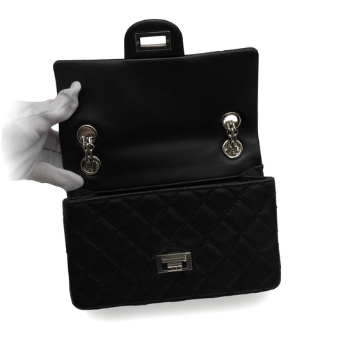 CHANEL MATERASSE 2.55 CHAIN SHOULDER BAG BLACK LEATHER SILVER HARDWARE 90345070