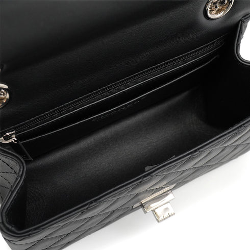 CHANEL MATERASSE 2.55 CHAIN SHOULDER BAG BLACK LEATHER SILVER HARDWARE 90345070