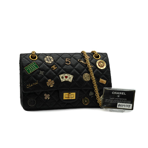 CHANEL MATERASSE 2.55 REISSUE CASINO LUCKY CHARM CHAIN SHOULDER BAG BLACK LEATHER GOLD HARDWARE 90344369