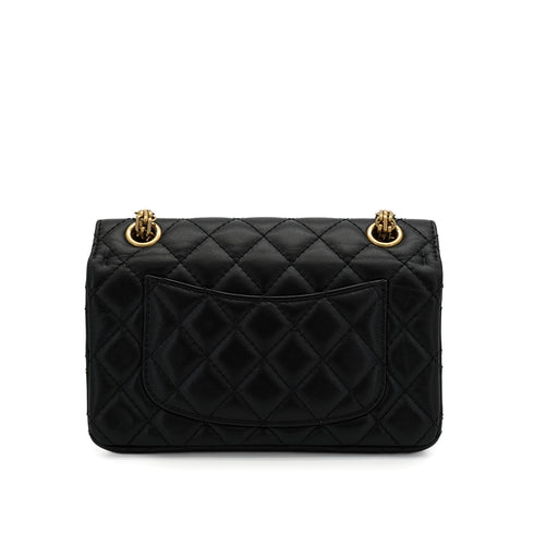 CHANEL MINI MATERASSE 2.55 REISSUE CIRCLE CHARM RHINE STONE SHOULDER BAG BLACK LAMB SKIN GOLD HARDWARE 90343939