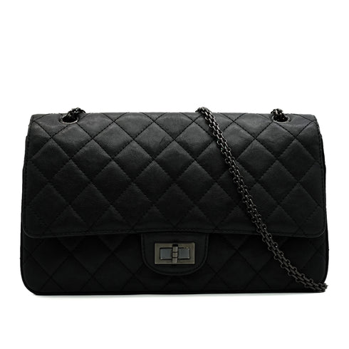CHANEL MATERASSE 2.55 CHAIN SHOULDER BAG BLACK LEATHER SO BLACK HARDWARE 90346673