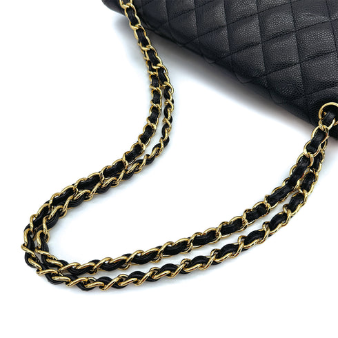 CHANEL MAXI MATELASSE 34 CHAIN SHOULDER BAG BLACK CAVIAR SKIN GOLD HARDWARE 90312937