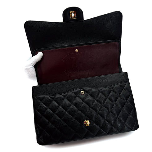 CHANEL MAXI MATELASSE 34 CHAIN SHOULDER BAG BLACK CAVIAR SKIN GOLD HARDWARE 90312937