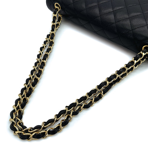 CHANEL MAXI MATELASSE 34 CHAIN SHOULDER BAG BLACK CAVIAR SKIN GOLD HARDWARE 90312938