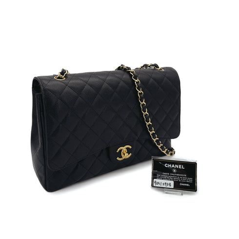 CHANEL MAXI MATELASSE 34 CHAIN SHOULDER BAG BLACK CAVIAR SKIN GOLD HARDWARE 90312938