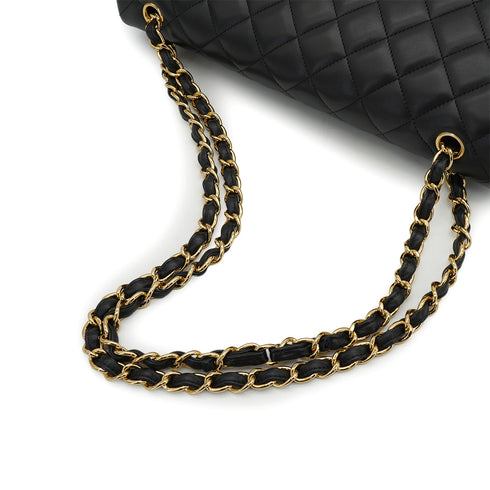 CHANEL MAXI MATELASSE 34 CHAIN SHOULDER BAG BLACK LAMB SKIN GOLD HARDWARE 90340474