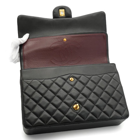 CHANEL MAXI MATELASSE 34 CHAIN SHOULDER BAG BLACK LAMB SKIN GOLD HARDWARE 90340474