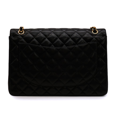 CHANEL MAXI MATELASSE 34 CHAIN SHOULDER BAG BLACK LAMB SKIN GOLD HARDWARE 90346099