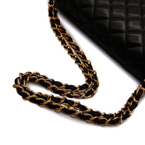 CHANEL MAXI MATELASSE 34 CHAIN SHOULDER BAG BLACK LAMB SKIN GOLD HARDWARE 90346099