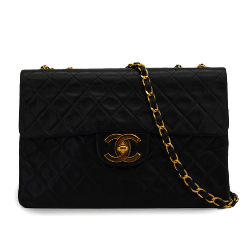 VINTAGE CHANEL MAXI MATELASSE 34 CHAIN SHOULDER BAG BLACK LAMB SKIN GOLD HARDWARE 90347766