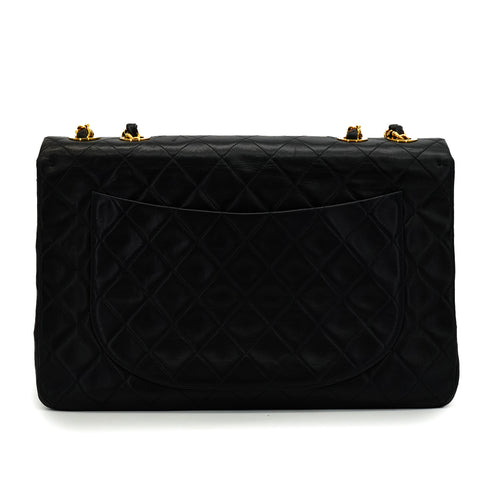 VINTAGE CHANEL MAXI MATELASSE 34 CHAIN SHOULDER BAG BLACK LAMB SKIN GOLD HARDWARE 90347766