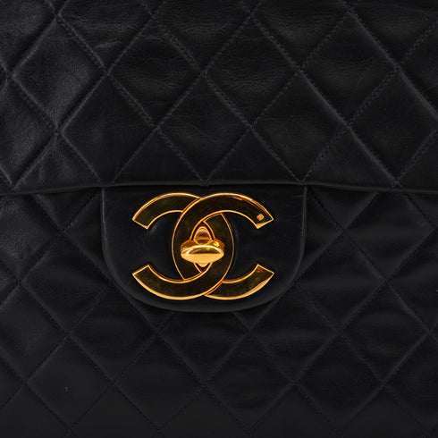 VINTAGE CHANEL MAXI MATELASSE 34 CHAIN SHOULDER BAG BLACK LAMB SKIN GOLD HARDWARE 90347766