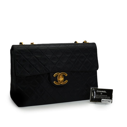 VINTAGE CHANEL MAXI MATELASSE 34 CHAIN SHOULDER BAG BLACK LAMB SKIN GOLD HARDWARE 90347766