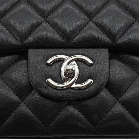 CHANEL MAXI MATELASSE 34 CHAIN SHOULDER BAG BLACK LAMB SKIN SILVER HARDWARE 90331673