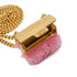 CHANEL LOGO METAL BAG NECKLACE PINK FAUX FUR GOLD HARDWARE B24C 90344801