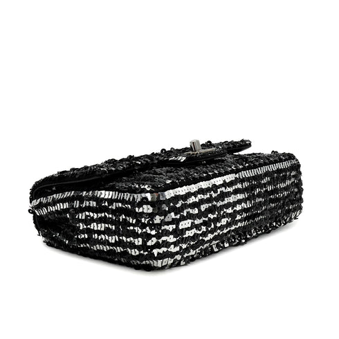 CHANEL MINI CHAIN SHOULDER BAG BLACK SILVER SEQUINS LEATHER SILVER HARDWARE 90343618
