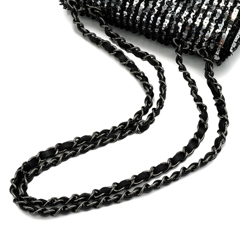 CHANEL MINI CHAIN SHOULDER BAG BLACK SILVER SEQUINS LEATHER SILVER HARDWARE 90343618