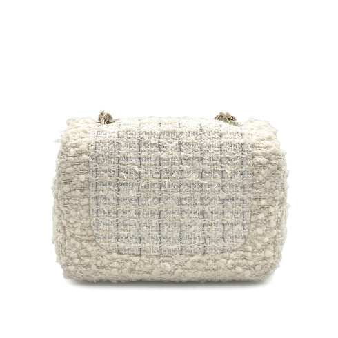 CHANEL MINI CHAIN SHOULDER BAG WHITE TWEED GOLD HARDWARE 90314775