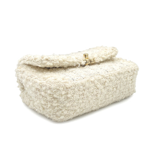CHANEL MINI CHAIN SHOULDER BAG WHITE TWEED GOLD HARDWARE 90314775