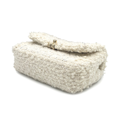 CHANEL MINI CHAIN SHOULDER BAG WHITE TWEED GOLD HARDWARE 90314775