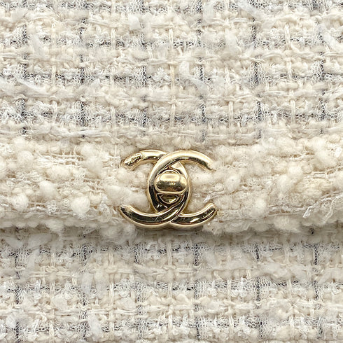 CHANEL MINI CHAIN SHOULDER BAG WHITE TWEED GOLD HARDWARE 90314775