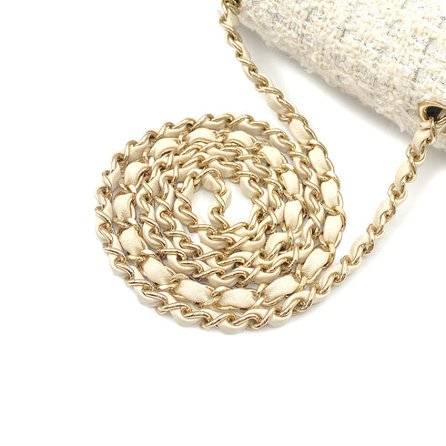 CHANEL MINI CHAIN SHOULDER BAG WHITE TWEED GOLD HARDWARE 90314775