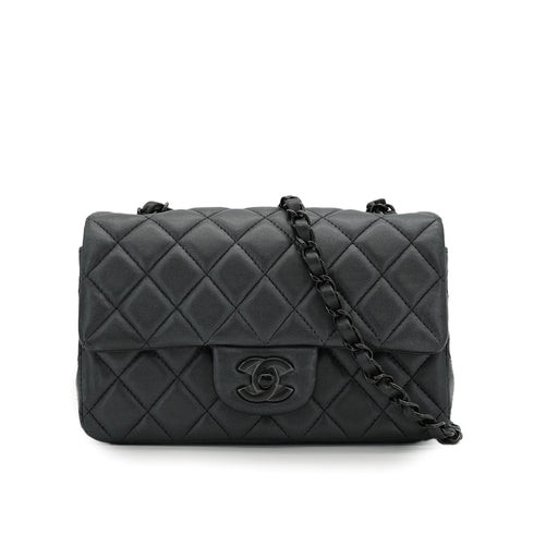 CHANEL MINI MATELASSE 20 CHAIN SHOULDER BAG GRAY LEATHER BLACK HARDWARE 90330944