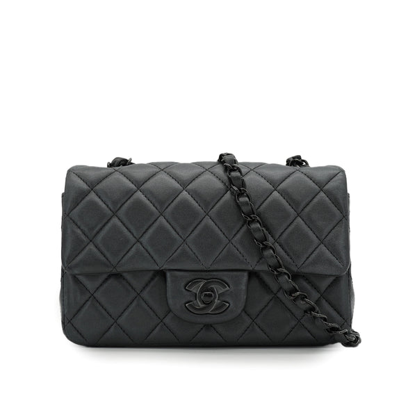 CHANEL MINI MATELASSE 20 CHAIN SHOULDER BAG GRAY LEATHER BLACK HARDWARE 90330944