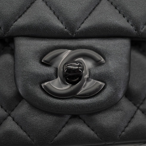 CHANEL MINI MATELASSE 20 CHAIN SHOULDER BAG GRAY LEATHER BLACK HARDWARE 90330944