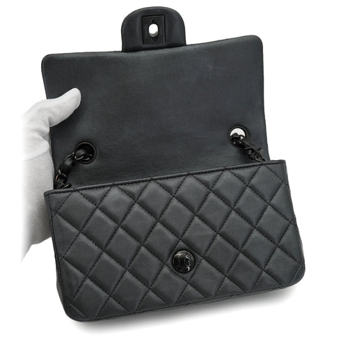 CHANEL MINI MATELASSE 20 CHAIN SHOULDER BAG GRAY LEATHER BLACK HARDWARE 90330944
