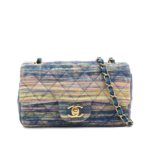 CHANEL MINI MATELASSE 20 CHAIN SHOULDER BAG MULTICOLOR DENIM SILVER HARDWARE 90334871