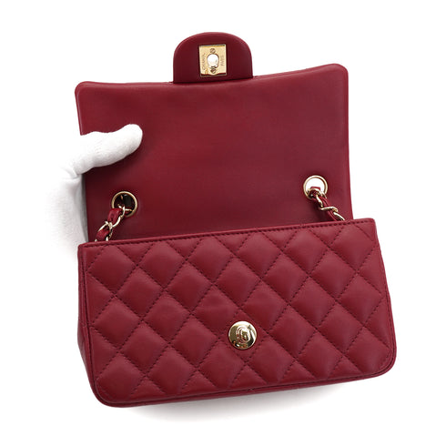 CHANEL MINI MATELASSE 20 CHAIN SHOULDER BAG RED LEATHER GOLD HARDWARE 90331372