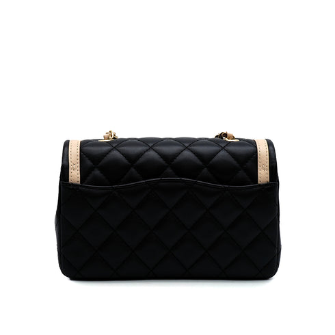 CHANEL MINI MATELASSE BICOLOR CHAIN SHOULDER BAG BLACK PINK LAMB SKIN GOLD HARDWARE 90347767
