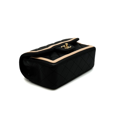 CHANEL MINI MATELASSE BICOLOR CHAIN SHOULDER BAG BLACK PINK LAMB SKIN GOLD HARDWARE 90347767