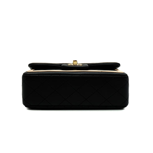 CHANEL MINI MATELASSE BICOLOR CHAIN SHOULDER BAG BLACK PINK LAMB SKIN GOLD HARDWARE 90347767