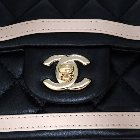 CHANEL MINI MATELASSE BICOLOR CHAIN SHOULDER BAG BLACK PINK LAMB SKIN GOLD HARDWARE 90347767