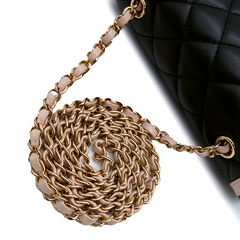 CHANEL MINI MATELASSE BICOLOR CHAIN SHOULDER BAG BLACK PINK LAMB SKIN GOLD HARDWARE 90347767