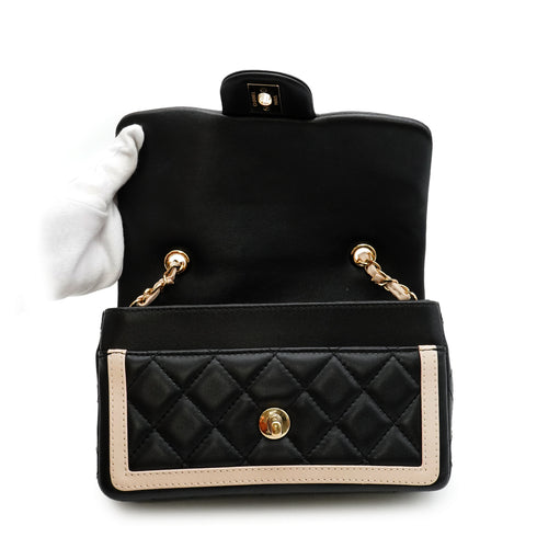 CHANEL MINI MATELASSE BICOLOR CHAIN SHOULDER BAG BLACK PINK LAMB SKIN GOLD HARDWARE 90347767