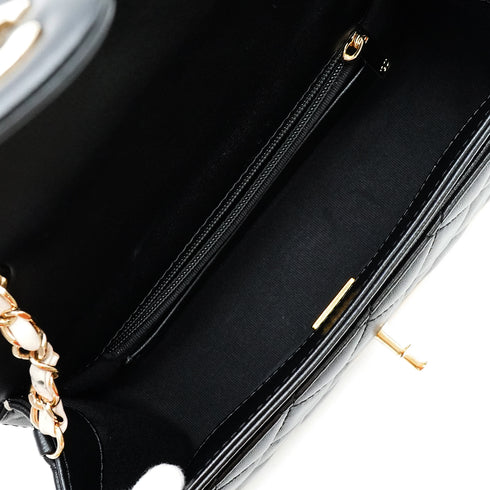 CHANEL MINI MATELASSE BICOLOR CHAIN SHOULDER BAG BLACK PINK LAMB SKIN GOLD HARDWARE 90347767